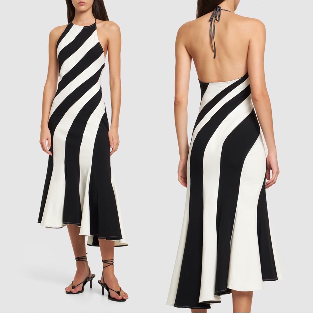 NWT Marc Jacobs Black and Ivory Wave Halter Dress